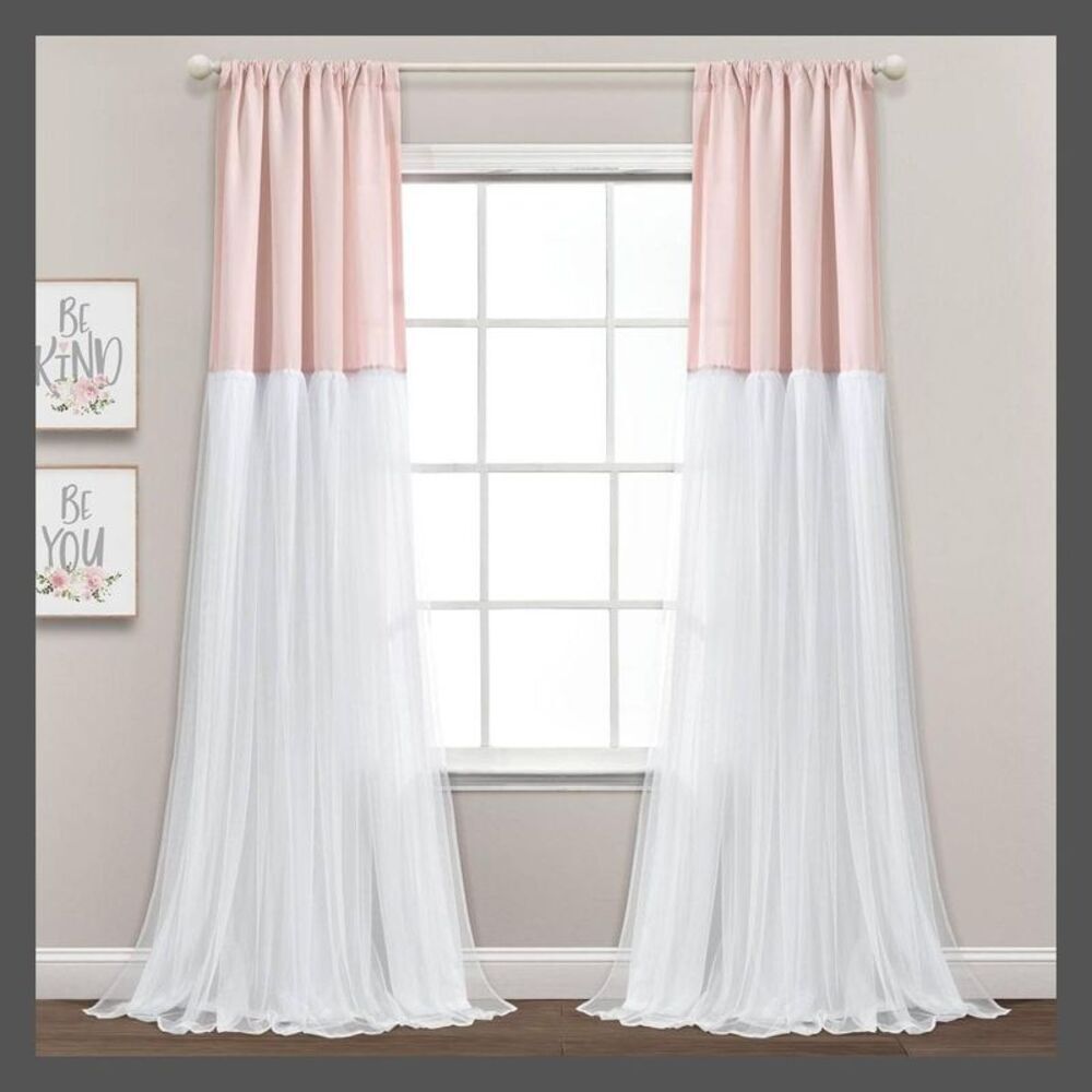 Lush Decor - Set of 2 (84"x40") Tulle Skirt Colorblock Light Fi Blush/White